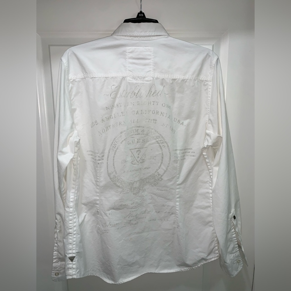 Mens GUESS Vintage White Long Sleeve Button Down Dress Shirt - Medium